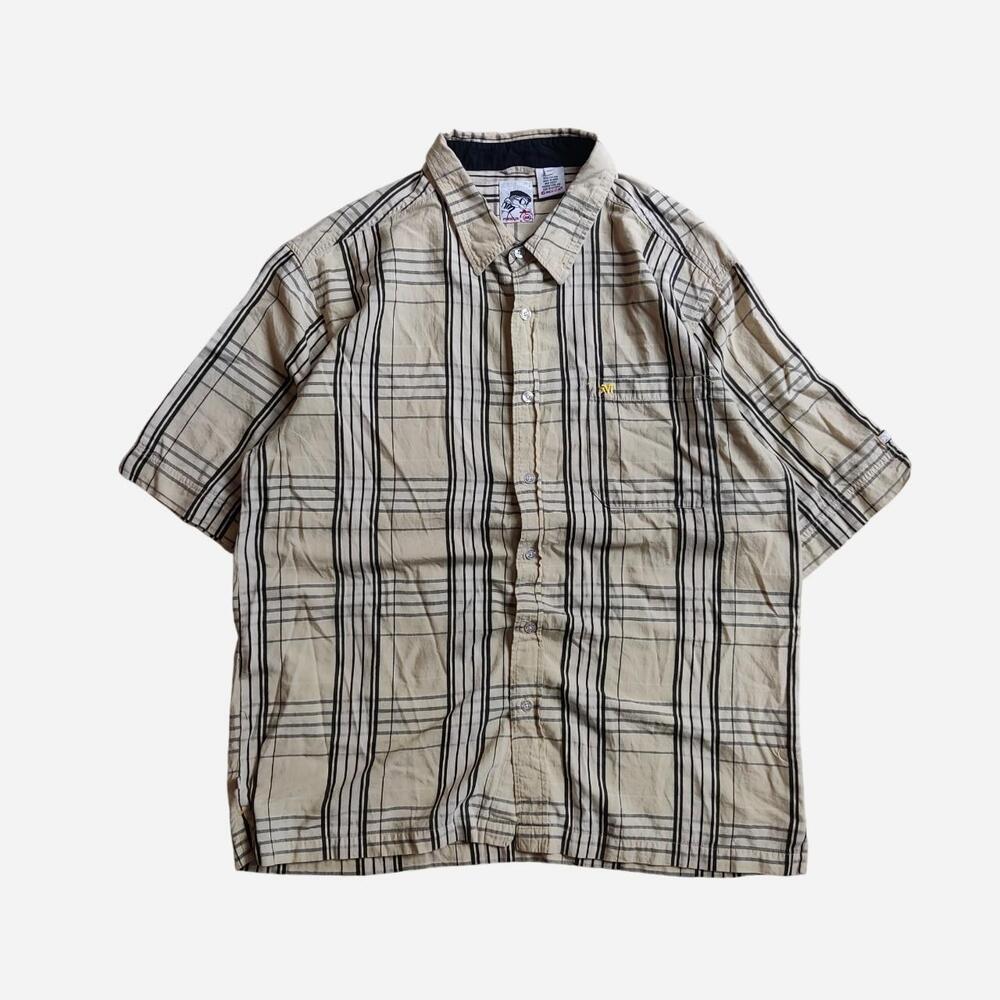 Y2K Mecca tan and black plaid cotton shirt